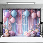 Aperturee - Aperturee Pastel Balloons and Floral Photography Backdrop Pink and Blue Party Decor Wedding or Baby Shower Background
